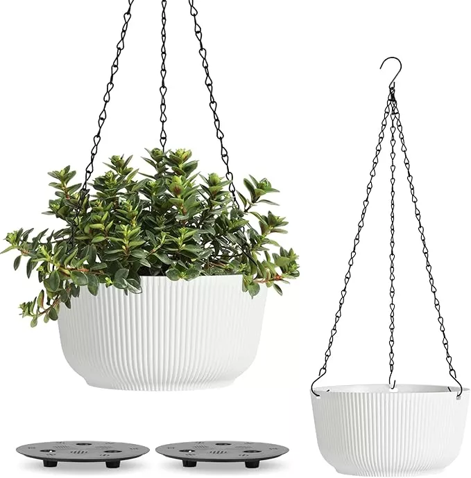t4u-hanging-planter-self-watering-8-inch-2-pack-white-indoor-outdoor-hanging-pla T4U Hanging Planter Self Watering 8 Inch, 2 Pack White Indoor Outdoor Hanging Plant pots, Hanging Flower Pot with Drainage Hole & Plug & Chain with 3 Hooks for Garden Home Decor