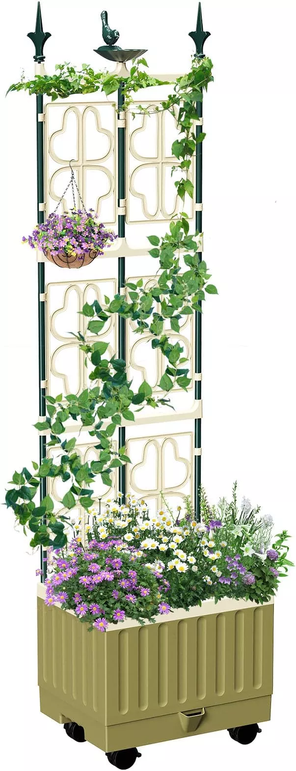 Tomato Planter with Trellis,61.4" Self-Watering Tomato Cage Raised Garden Bed Planter Box with Trellis & Wheels for Climbing Plants Vegetable Vine Flowers