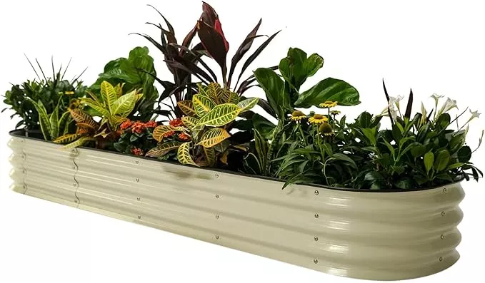 vego-garden-raised-garden-bed-kits-11-tall-9-in-1-8ft-x-2ft-metal-raised-planter Vego garden Raised Garden Bed Kits, 11" Tall 9 in 1 8ft X 2ft Metal Raised Planter Bed for Vegetables Flowers Ground Planter Box-Pearl White