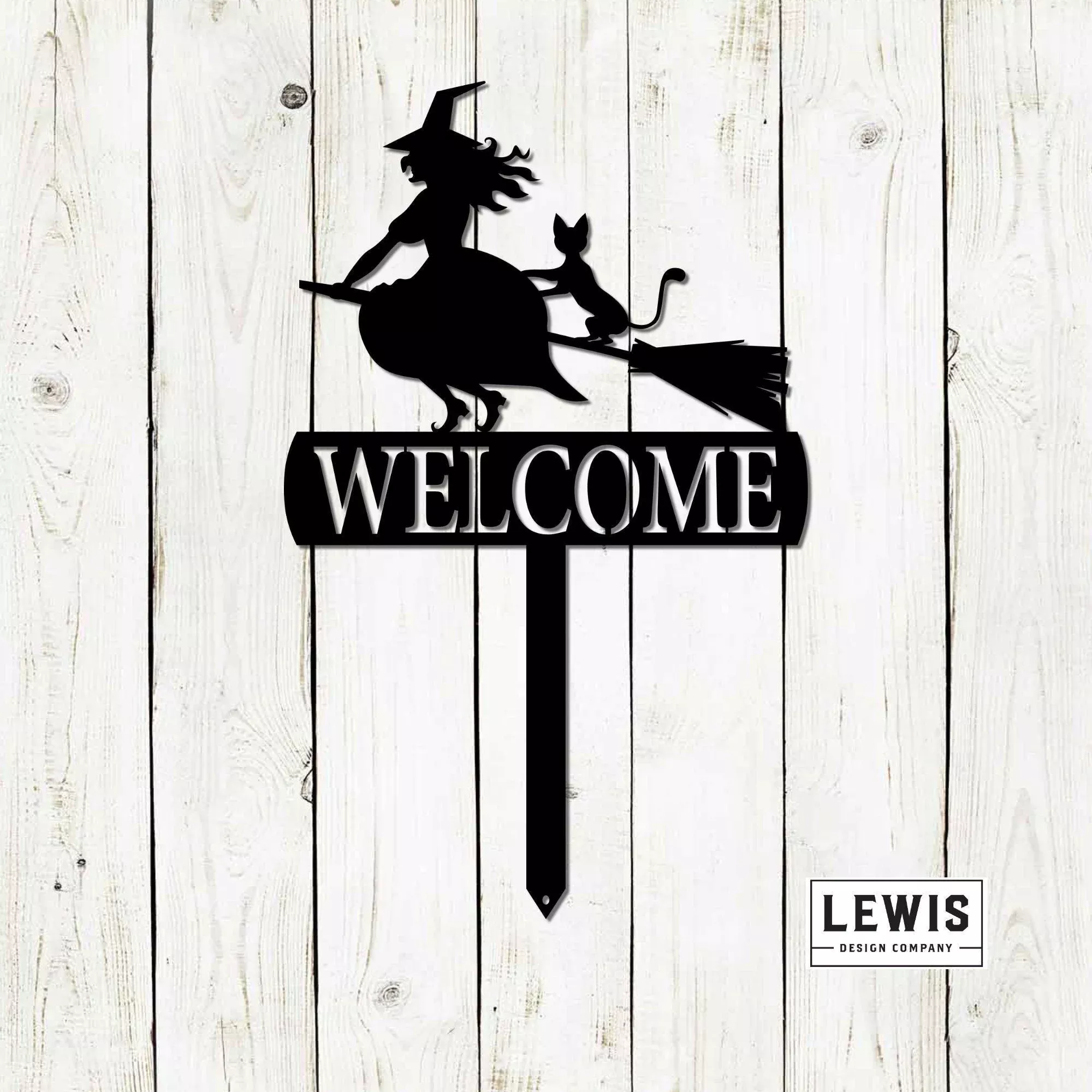 witch-welcome-yard-stake-sign-halloween-metal-decor Witch Welcome Yard Stake Sign | Halloween Metal Decor