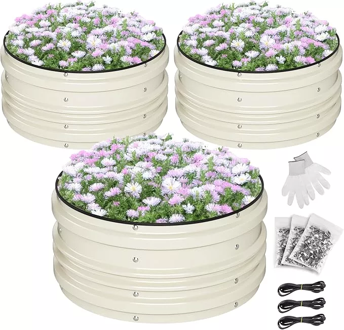 workpro-3pcs-2x2x1ft-galvanized-raised-garden-bed-set-rust-corrosion-protection- WORKPRO 3Pcs 2x2x1ft Galvanized Raised Garden Bed Set, Rust & Corrosion Protection, Easy Assembly, Safe Edge, Ideal for Vegetables & Flowers, Green