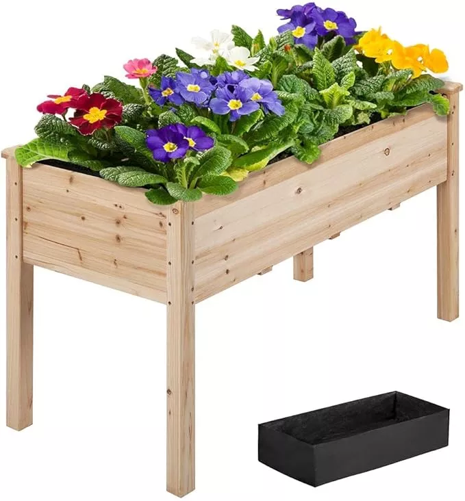 yaheetech-1pc-raised-garden-bed-48x24x30in-elevated-wooden-horticulture-planter- Yaheetech 1pc Raised Garden Bed 48x24x30in Elevated Wooden Horticulture Planter Box with Legs Standing Growing Bed for Gardening/Backyard/Patio/Balcony, Dark Brown