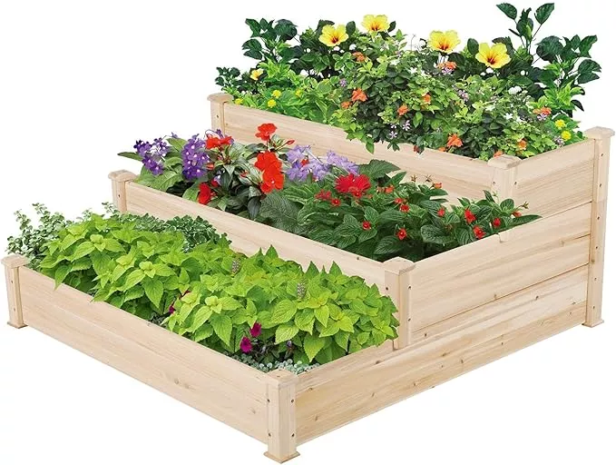 yaheetech-3-tier-47-x-47-x-22in-raised-garden-bed-horticulture-outdoor-elevated- Yaheetech 3 Tier 47 x 47 x 22in Raised Garden Bed Horticulture Outdoor Elevated Flower Box Tiered Garden Bed Wooden Vegetables Growing Planter for Backyard/Patio/Gardener