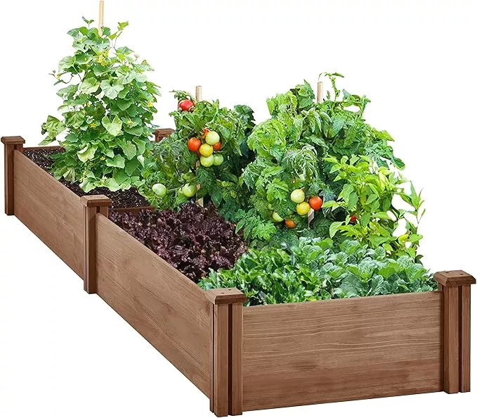 yaheetech-8x2ft-wooden-horticulture-raised-garden-bed-divisible-elevated-plantin Yaheetech 8x2ft Wooden Horticulture Raised Garden Bed Divisible Elevated Planting Planter Box for Flowers/Vegetables in Backyard/Patio Outdoor, Dark Brown, 95 x 25 x 11in