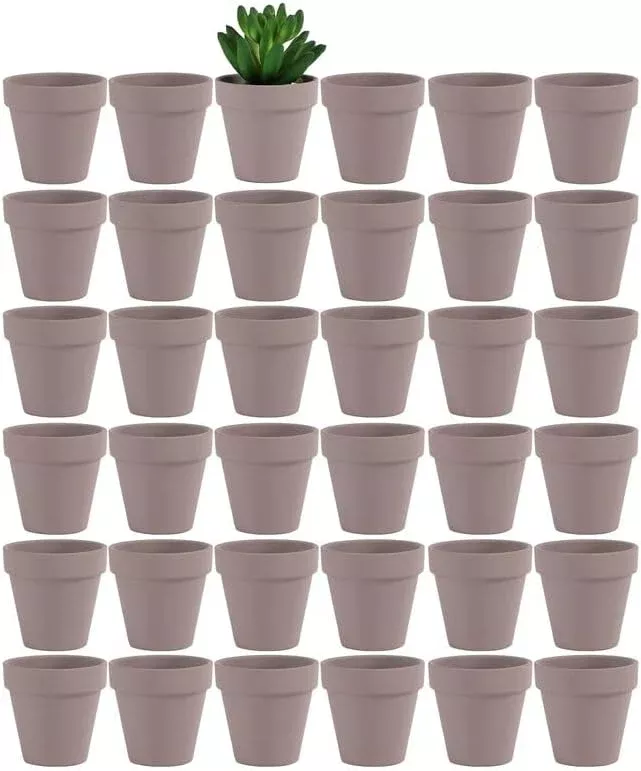 Yishang 36 pcs Small Mini Grey Clay Pots, 2.5'' Terracotta Pot Clay Ceramic Pottery Planter,Cactus Flower Terra Cotta Pots,Succulents Nursery Pots,with Drainage Hole,Great for Crafts,Wedding Favor
