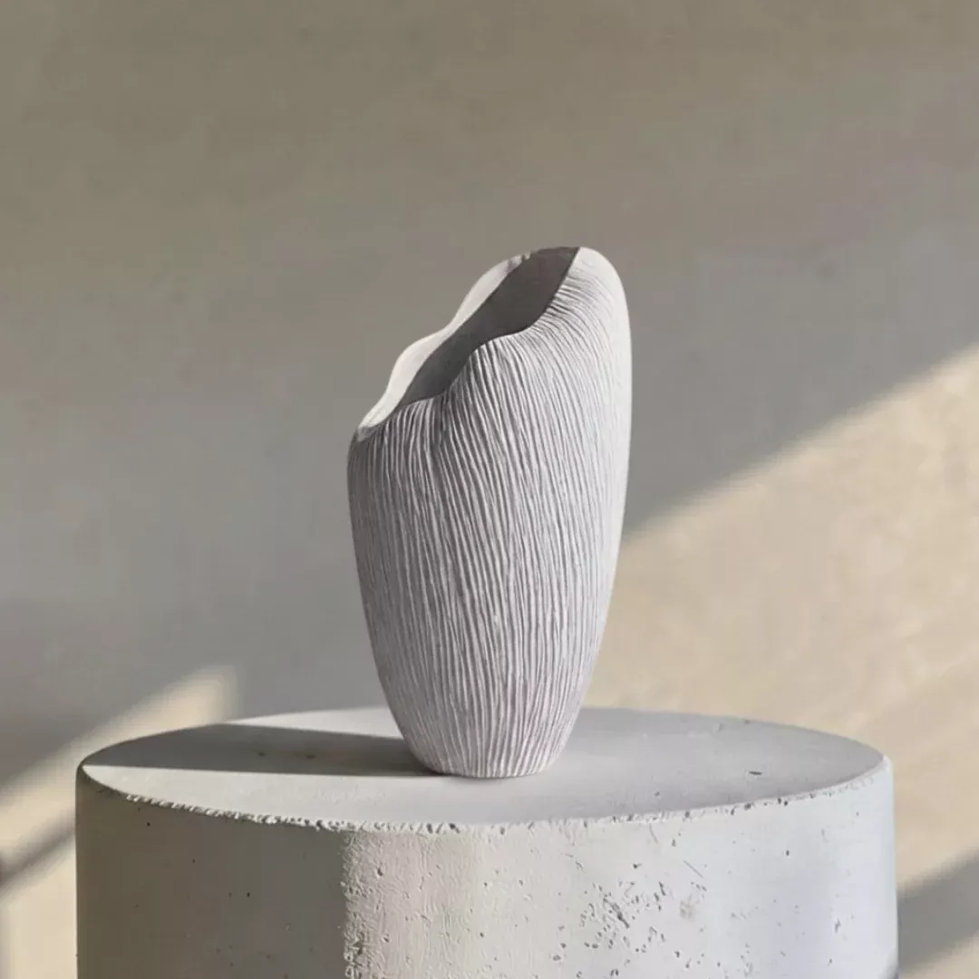 zephyr-vasque-artisan-cement-display-piece-hand-painted-in-linen-white-8-2-d-x-1 Zephyr Vasque, Artisan Cement Display Piece Hand-painted in Linen White, 8.2"D x 15.7"H