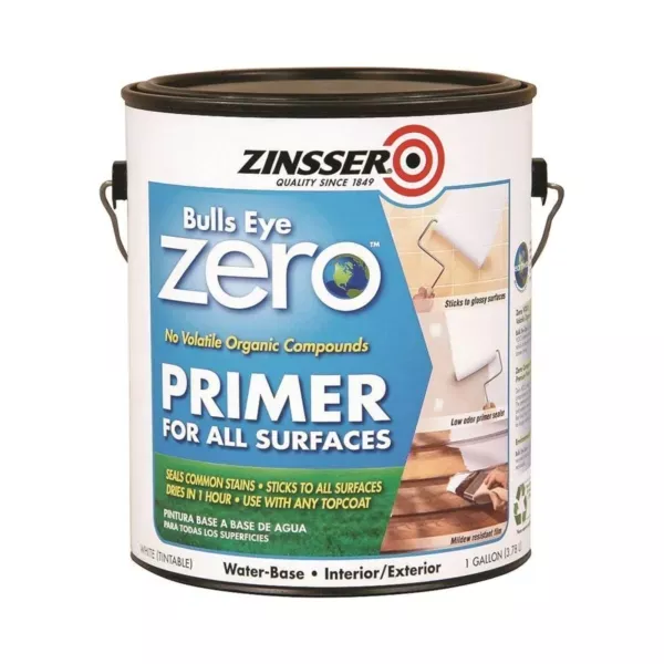 zinsser-bulls-eye-249020-interior-exterior-primer-sealer-white-1-gal ZINSSER Bulls Eye 249020 Interior/Exterior Primer and Sealer, White, 1 gal