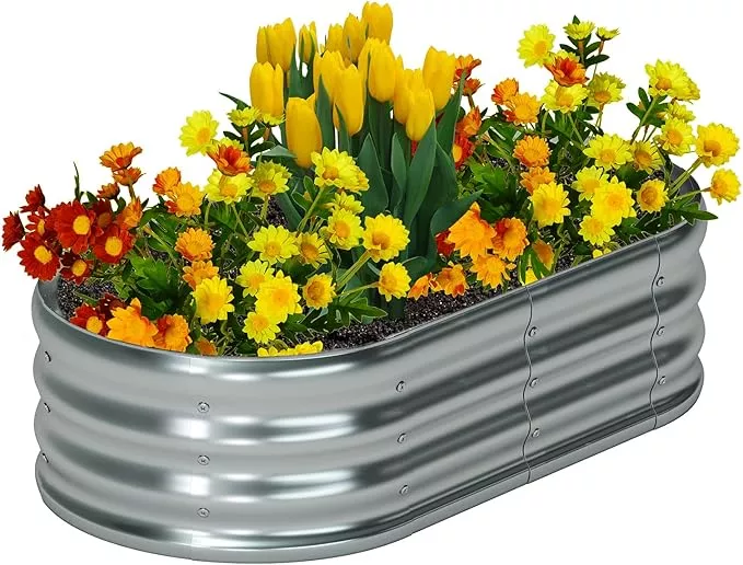 zizin-galvanized-raised-garden-bed-metal-oval-raised-garden-beds-outdoor-planter zizin Galvanized Raised Garden Bed Metal Oval Raised Garden Beds Outdoor Planter Box for Vegetables (12x2x1.3FT, Silver)