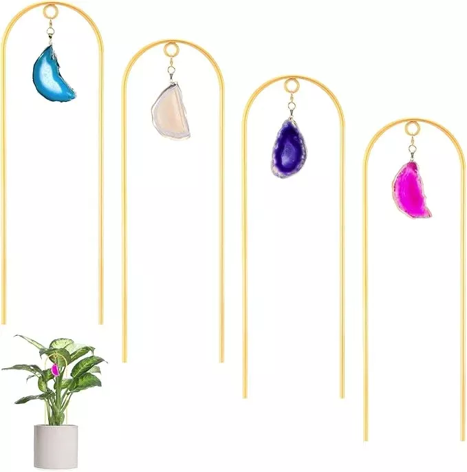 zopeal-4-pack-small-metal-plant-trellis-indoor-17-inch-mini-gold-garden-trellis- Zopeal 4 Pack Small Metal Plant Trellis Indoor 17 Inch Mini Gold Garden Trellis Potted Plant Support Stake Houseplant Trellis with Agate for Indoor Outdoor Climbing Plants Vine Flower Pot Plant Decor