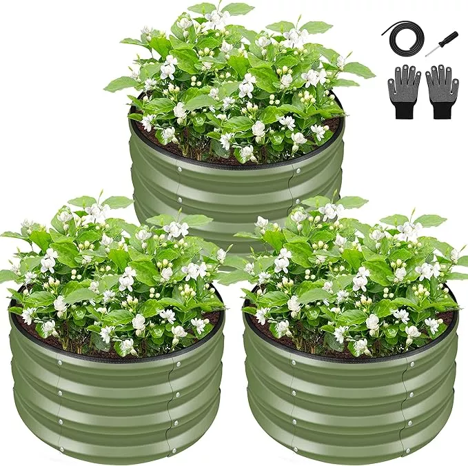 zxzyhfty-round-galvanized-raised-garden-bed-kit-green-outdoor-garden-raised-plan ZXZYHFTY Round Galvanized Raised Garden Bed kit,Green Outdoor Garden Raised Planter Box, Round Large Metal Raised Garden Beds for Vegetable 2 * 2 * 1ft 1 Pack