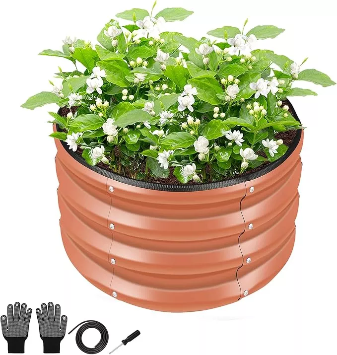 zxzyhfty-round-galvanized-raised-garden-bed-kit-pink-outdoor-garden-raised-plant ZXZYHFTY Round Galvanized Raised Garden Bed kit,Pink Outdoor Garden Raised Planter Box, Round Large Metal Raised Garden Beds for Vegetable 2 * 2 * 1ft 1 Pack