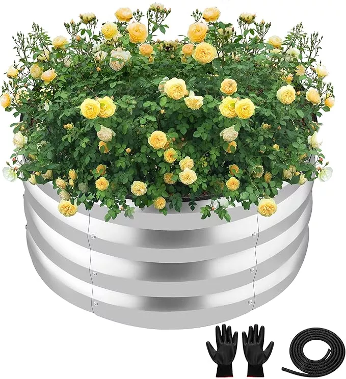 zxzyhfty-round-galvanized-raised-garden-bed-kit-silver-outdoor-garden-raised-pla ZXZYHFTY Round Galvanized Raised Garden Bed kit,Silver Outdoor Garden Raised Planter Box, Round Large Metal Raised Garden Beds for Vegetable 2 * 2 * 1ft 2 Pcs